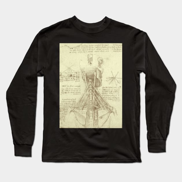 Human Anatomy Spinal Column by Leonardo da Vinci Long Sleeve T-Shirt by MasterpieceCafe